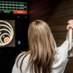 Woman throwing an axe